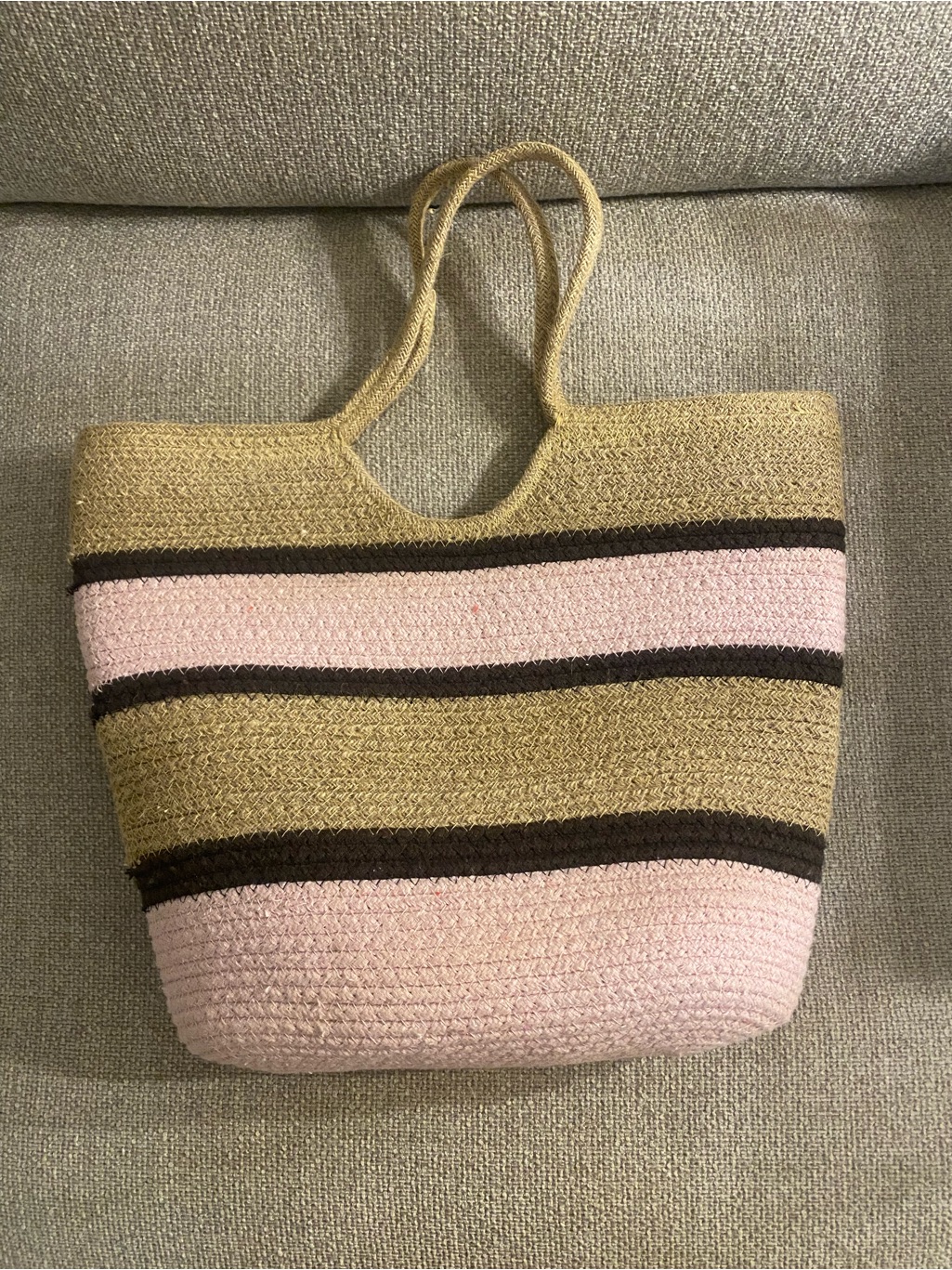 Striped Woven Tote Bag In Pink, Brown & Natural — image 2 of 5